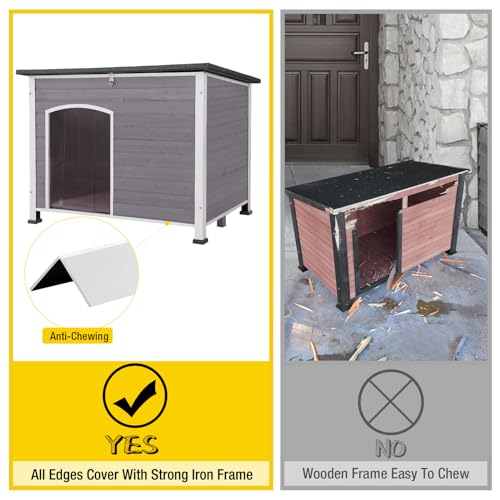 Insulated Wooden Dog Kennel Dog House with PVC Curtain and Removable Floor for Easy Cleaning (Large) Insulated Wooden Dog Kennel Dog House with PVC Curtain and Removable Floor for Easy Cleaning (Large)
