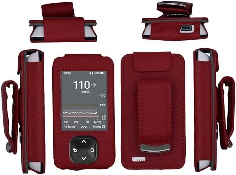 Fitted Leather Case W/Screen Protector (Lanyard Included) for Dexcom G7 / G6 Receiver (Red)