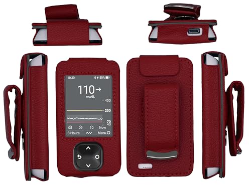 Étui en cuir rouge Dexcom G7 avec film protecteur d'écran et finitions soignées