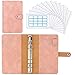 Housolution Raccoglitore Documenti, Raccoglitore ad 6 Anelli in Pelle con 12 Buste A6 Trasparenti,16 Etichette Autoadesive,Dim 19.2 x 13 x 4 cm, Multi Tasche per Banconote, Biglietti, Rosa Chiaro
