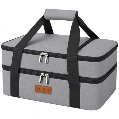 Vuudh Expandable Casserole Carrier Bag, Double Deckered Insulated Food Bag for 2 Dishes, Hot Cold Lasagna Holder Tote for Picnic, Potluck, Travel