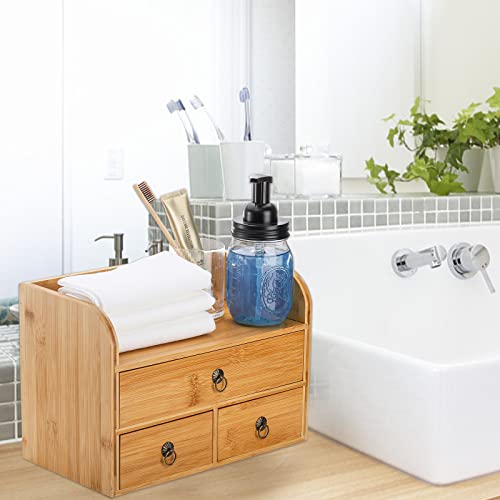 Nicunom Bamboo Desk Organizer, 3-Tier Bamboo Tabletop Storage Organization Multifunctional Desktop Organizer With Drawers For Home Office Toiletries Supplies Vanity thumb #1