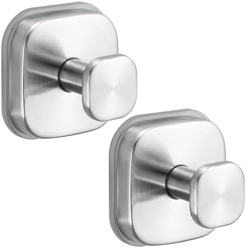 No-Drill Reusable Suction Cup Hooks, 2-Pack Brushed Nickel – Towel, Robe, Loofah, Coat Hook for Glass, Mirror, Tile, Shower, Bathroom, Kitchen & Metal (Smooth, Non-Porous Surfaces)