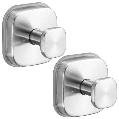Fenas No-Drill Reusable Suction Cup Hooks, 2-Pack Brushed Nickel – Towel, Robe, Loofah, Coat Hook for Glass, Mirror, Tile, Shower, Bathroom, Kitchen & Metal (Smooth, Non-Porous Surfaces)
