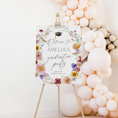 Customed Wildflowers Graduation Welcome Sign Template, Printable Floral Graduate Welcome Board, Editable Boho Grad Party Poster, Instant Download, Congrats Grad Sign For Flower Bouquet