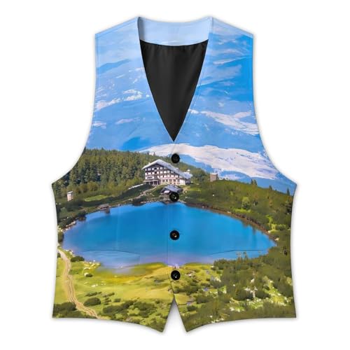 Bulgaria Bezbog Lake Landscape Men's Formal Suit Vest for Business Formal Or Casual Dress Waistcoat Wedding3