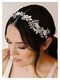 SWEETV Handmade Bridal Headband Flower Wedding Hair Accessories for Brides Hair Pieces Gold Flower Girl Headpieces