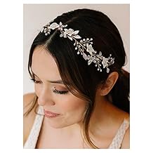 SWEETV Handmade Bridal Headband Flower Wedding Hair Accessories for Brides Hair Pieces Gold Flower Girl Headpieces