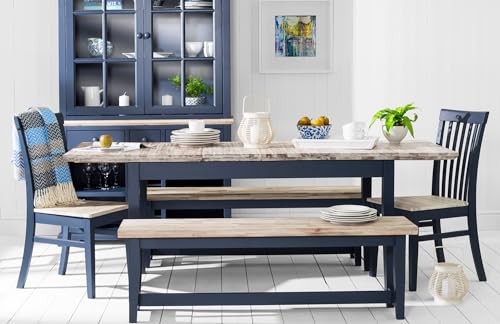 Statement Furniture Florence Extending Dining Table with Acacia Wood Top | Extends 140-200cm | Center Extension Leaves | 5 Colour Options (navy blue)