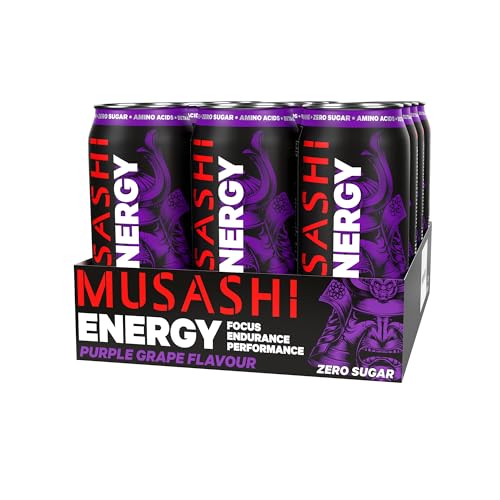 Musashi Energy Drink, Purple Grape, Hydration & Energy Support, Workout & Sports Performance, Electrolyte Boost, Pack of 6 (6 x 250ml Energy Drinks)