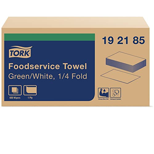 Tork Foodservice Cleaning Towel Green/White Self Dispensing, 1/4 Folded, 1 x 600 Towels, 192185