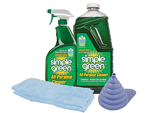 Simple Green Concentrated All-Purpose Cleaner, 22 Oz Spray Bottle And 67.6 Oz Refill With Plastic Collapsible Funnel And 2 Microfiber Cloths, 14X14 In (Bundle Kit) #TOP24