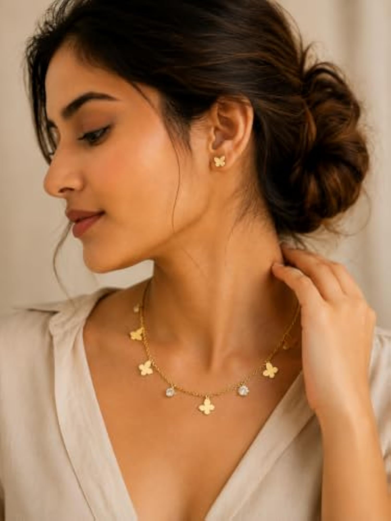 Women's Elegant Gold Butterfly Necklace & Earrings Set