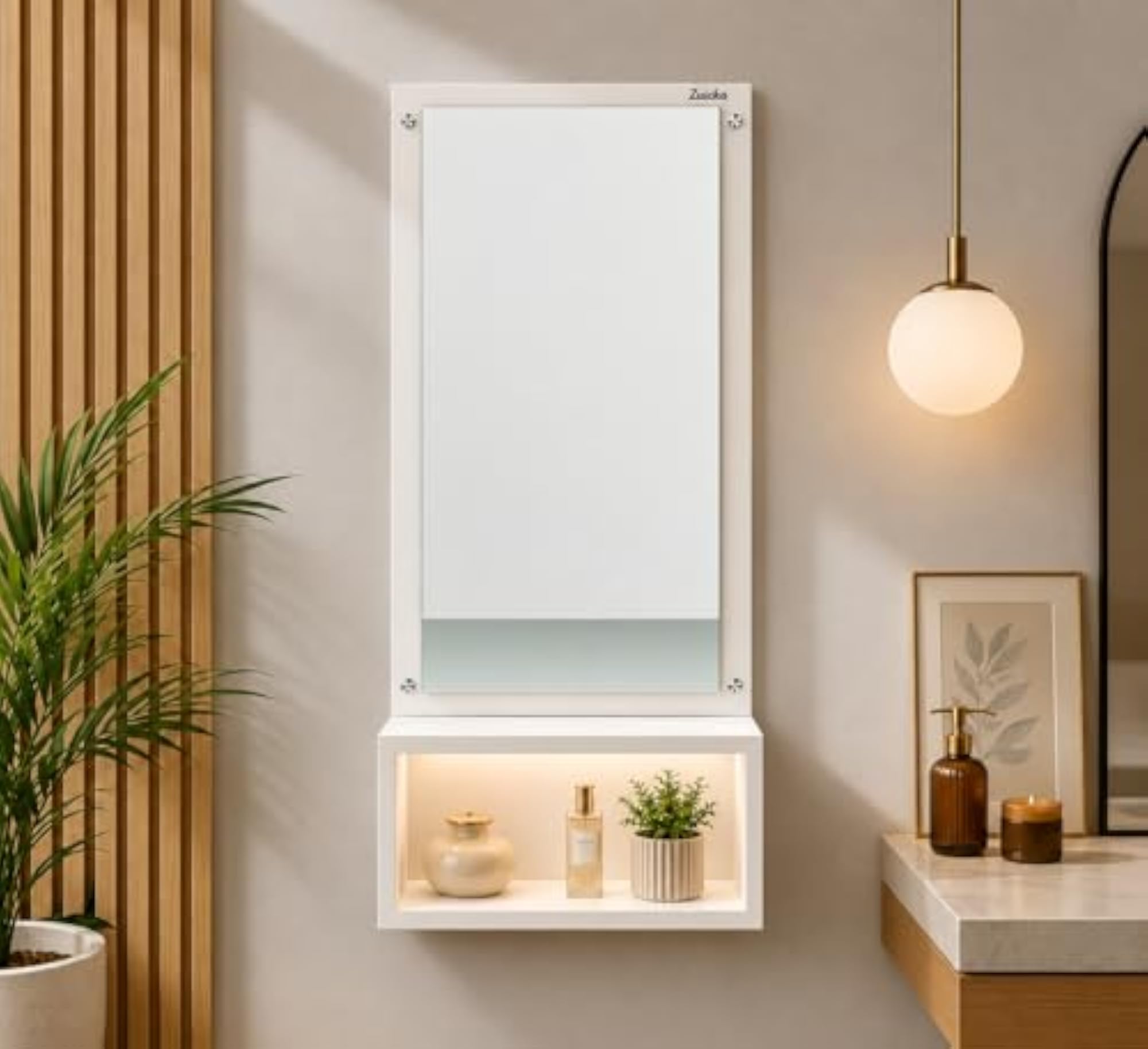 Wall Mounted Mirror with Shelf for Bedroom