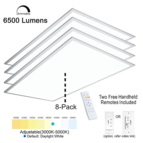 Esenlite 2X4 Led Flat Panel Light, Backlit 50W 6500 Lumen Cct Color 3000K-5000K Dimmable 2.4G Wireless Control Drop T-Bar Ceiling Surface Hanging Residential Commercial Industrial Ul Dlc, 8 Pack #TOP1