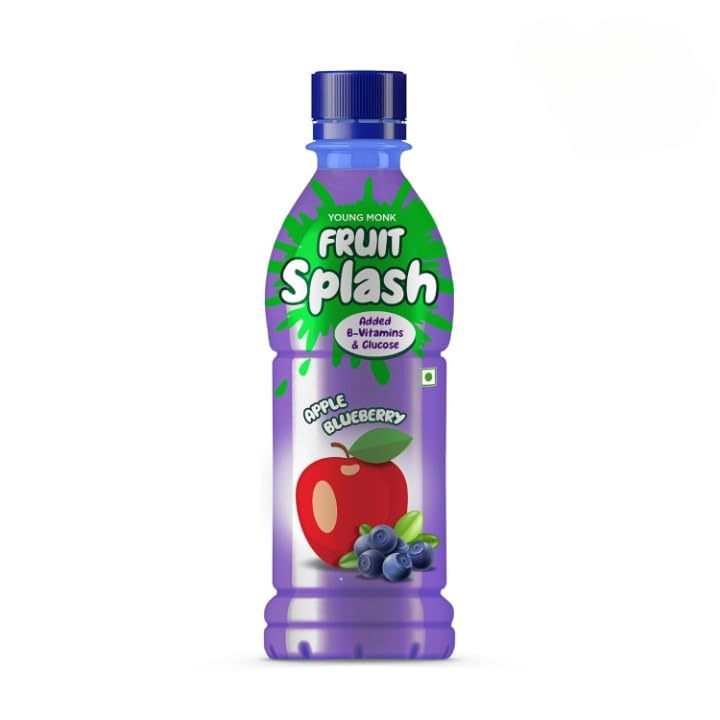 Young Monk Fruit Splash Juice. Apple Blueberry Flavour. Enriched with Vitamins, Electrolyte & Glucose. Ready to Serve Fruit Beverages. 300 ML. Pack of 24
