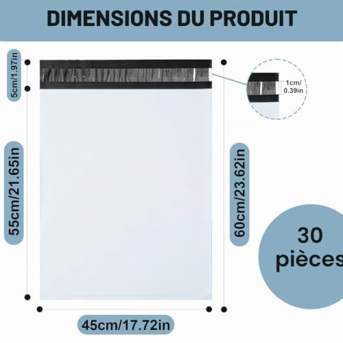XRXYMQ 30 Pièces Pochette Sac d Envoie Colis Vinted 45 x 60 cm Sac Emballage Colis Vetement Auto Adhésives Imperméables pour Vêtements et Expédition de Textiles Transport Blanc – vue 2
