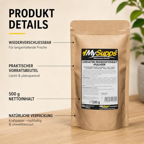 My Supps Creatin Monohydrat Pulver 500 g – perfekt löslich & mikrofein – 100% reines Creatine Monohydrate – Kölner Liste… – Ansicht 6
