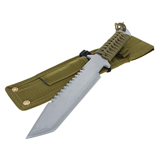 Asr Outdoor 11" Fixed Blade Paracord Survival Knife Serrated With Fire Starter, Od Green #TOP25