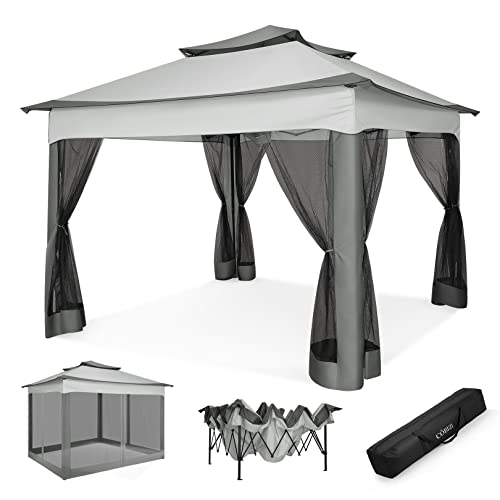 COBIZI Tonnelle Barnum de Jardin Pop-up Pliant 3.3*3.3m avec Double Toit et Paroi Latérale en Maille, imperméabilisé Anti UV + Sac de Transport Gris Clair Cover