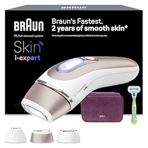 Braun Smart IPL Skin i·expert 7, Dauerhafte Laser Haarentfernung, IPL Geräte Haarentfernung, Designed in Germany — Inkl. Gillette Venus Rasierer, 3 Aufsätze, Gesicht und Körper — PL7263, Weiß/Rosegold
