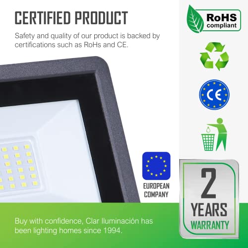Miniatura 3 de Clar - Foco Led Exterior 30w, Proyector Led Interior Exterior, Luz Impermeable Pack 5