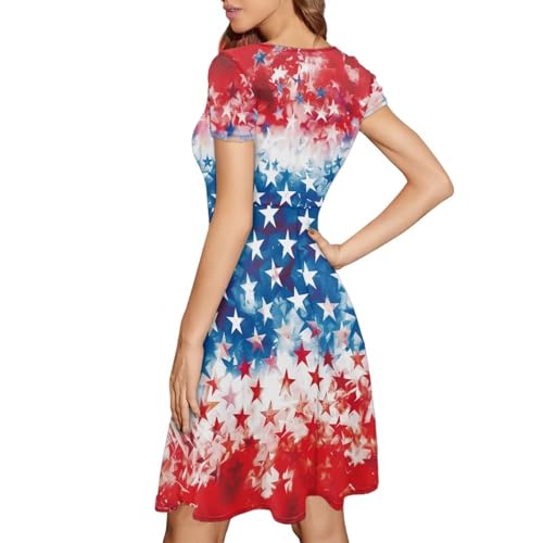 Image of HUGS IDEA Womens Puffy Swing Midi Dress Round Neck Short Sleeve Party A-Line Dresses