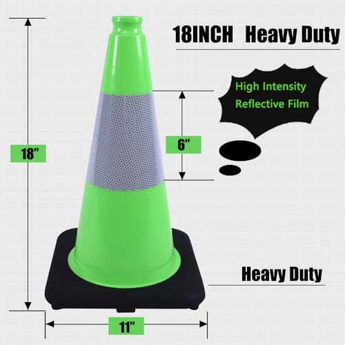 Image of BESEA 6 Pack 18 Inch Green Traffic Cones with Wide Stable Base