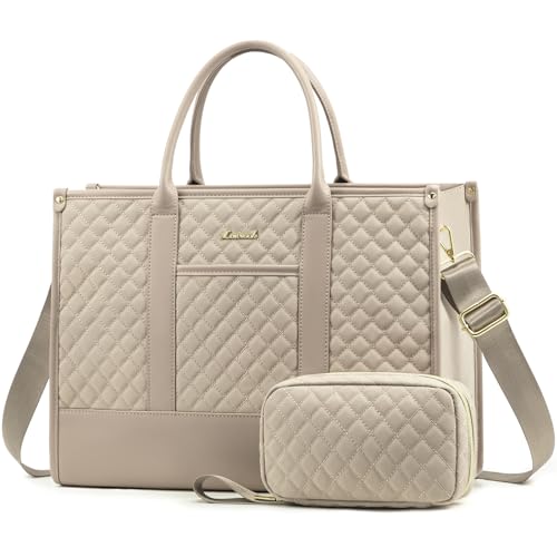 LOVEVOOK Laptop Bags for Women, 15.6 inch Waterproof Work Tote Bag with Clutch, Professional Teacher Computer Purse Lightweight Shoulder Bag Travel, Beige by LOVEVOOK - Used condition - US$18.08