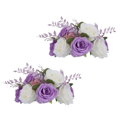Lot de 2 fleurs de mariage pour centre de table, boules de fleurs artificielles violettes pâles pour centre de table, bouquets de fleurs de mariage pour...
