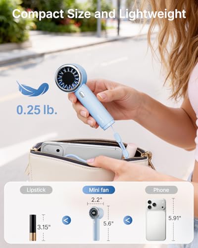 SWEETFULL Mini Fan Portable - Cute Handheld Turbo Fan with Rechargeable Battery, 5 Speeds, Small Hand Personal Travel Essentials for Women, Girls, Kids, Lash, Makeup - Light Blue - view 2