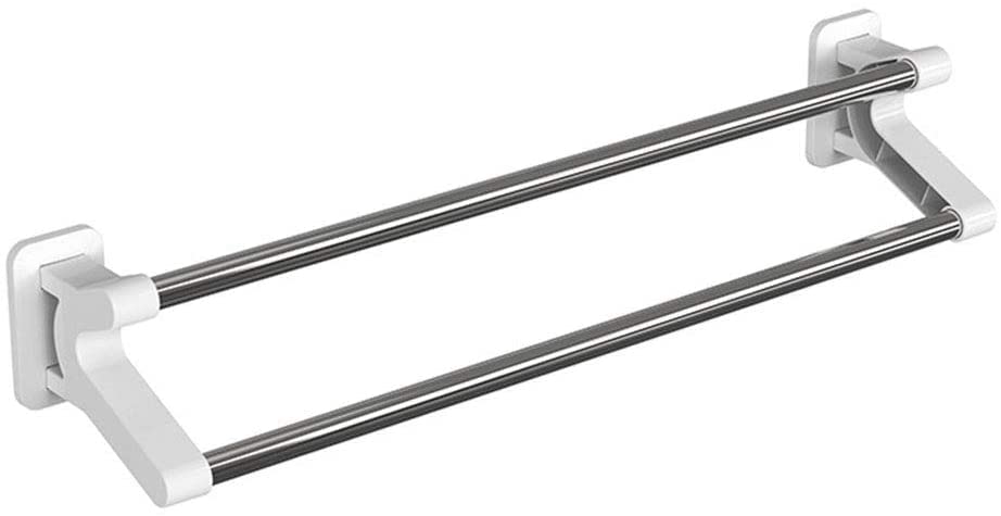 Porte-serviettes double tube inox sans perçage pour organiser vos toilettes