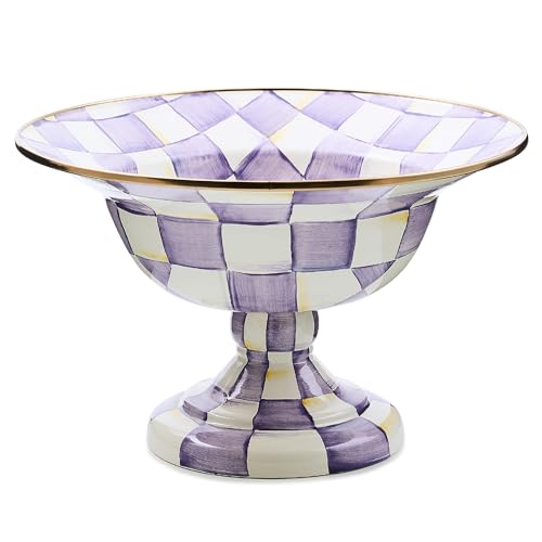 MACKENZIE-CHILDS Enamel Compote, Large, Purple-and-White Violet Check