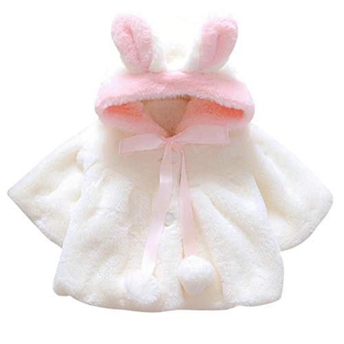 MJuan-clothing Girl Infant Cute Rabbit Ears Bow Hooded Shawl Coat Warm White