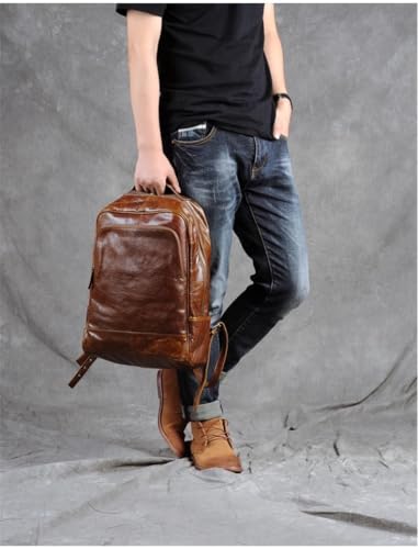 Sac à dos en cuir de vache véritable style vintage pour ordinateur 15 pouces - 5