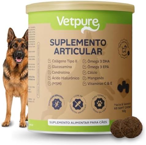Suplemento Articular para Cães, Colágeno Tipo II, Glucosamina, Co...