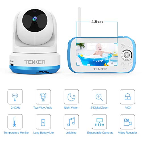 TENKER Video Baby Monitor with Camera and Audio, 4.3" LCD Baby Monitor with Night Vision, Non-WiFi, VOX, Lullaby, Two Way Talk, Temperature Detection, 270°Pan-Tilt-Zoom and Video Record - Thumbnail 2