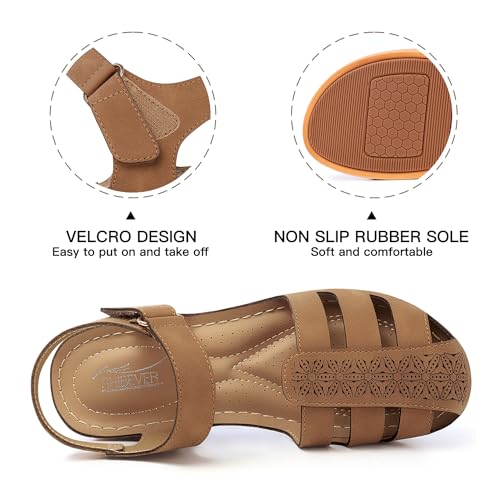 Image of SHIBEVER Wedge Sandals for Women Comfortable Closed Toe Dressy Summer Shoes | Comforta for 40% Enhanced Arch Support Fisherman - No Ankle Rubs for All-day Commutes Lightweight Casual Outdoor Shoes