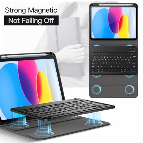 JETech Keyboard Case for iPad (A16) 11th/10th Generation (2025/2022) with Pencil Holder, Magnetic Detachable Bluetooth Wireless Keyboard, Soft TPU Back Stand Cover (Black) by JETech - Image 4