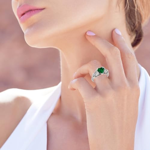 10K 14K 18K Gold 0.08cttw Natural Diamond Heart Shaped Gemstone Ring for Women Heart Gemstone Engagement Promise Rings Anniversary Jewelry Gifts for Her Size 4-164