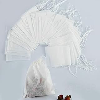 200Pcs Disposable Tea Filter Bags Tea Infuser Natural Material Drawstring Tea Bag Empty Bags for Loose Tea, 7 x 9 cm
