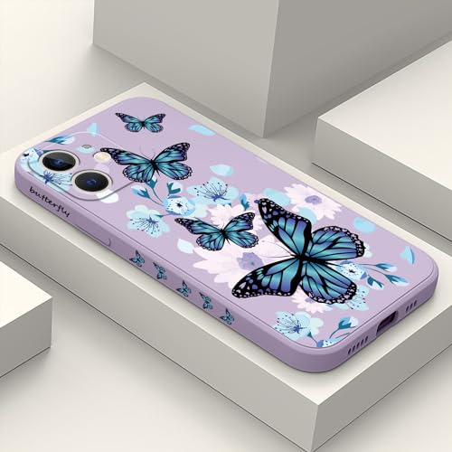 Coque iPhone 12 Mini silicone liquide fin motif floral souple violet