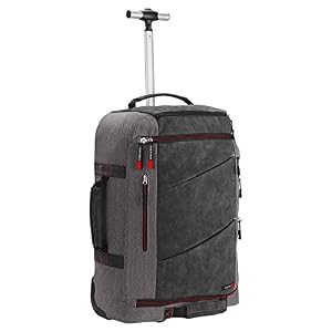 Cabin Max Manhattan Trolley Cabin Size Ibrido si Trasforma in Zaino o Borsone – Bagaglio a Mano da 55 x 40 x 20 (Grigio/Rosso)