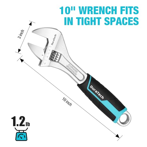 DURATECH 10-Inch Adjustable Cr-V Steel Wrench, Wide Jaw Wrench, Metric & SAE Scales, for Home, Garage, Workshop and DIY by DURATECH - Image 7