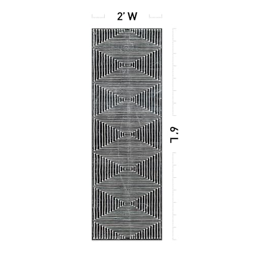 Rugshop Marbella Bohemian Stripes Washable Non Slip Runner Rug 2' x 6' Black