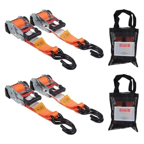 Mytee Products (4 Pack) Orange 2" x10' Auto Retract Ratchet Straps | Quick n Easy Retractable Ratchet Straps w/Zinc Coated S Hook Tiedowns for Motorcycles, ATVs, Bikes, Trailer Tie-Down Cover