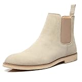 [Placck] メンズ ショートブーツ 本革 紳士靴 チェルシーブーツ ビジネスシューズ おしゃれ ドレスエード サイドゴア カジュアル イングランド風 大きいサイズ Beige 27.5cm