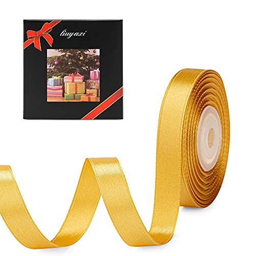 Image of Solid Color Double Faced Gold Satin Ribbon 1 /2 inch X 25 Yards, Ribbons Perfect for Crafts, Wedding Decor, Bow Making, Sewing, Gift Package Wrapping and More