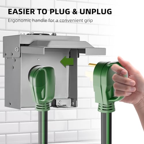 islewire 50 Feet 50 Amp RV/EV Extension Cord with Grip Handle, Heavy Duty 6/3+8/1 Gauge STW 4 Prong RV Power Cord, NEMA 14-50P/R with Cord Organizer for Tesla Model 3/S/X/Y, Black & Green, ETL Listed by islewire - Image 5