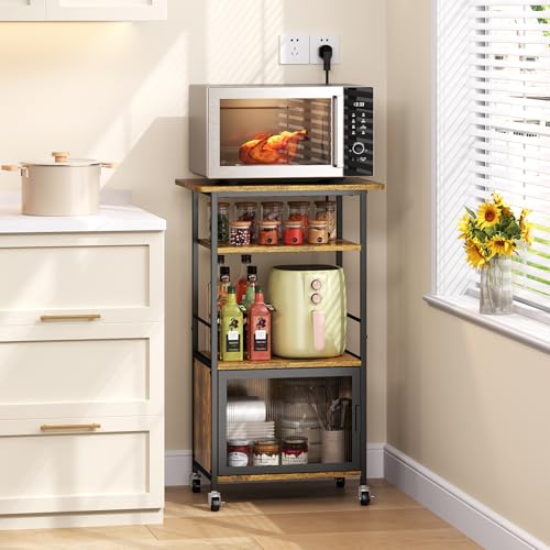 Bliesosfud Kitchen Microwave Cart with Single Door Cabinet,4 Tier Rolling...